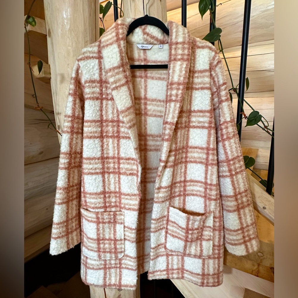 Reitmans Bouclé Cardigan Coat Pink and Cream